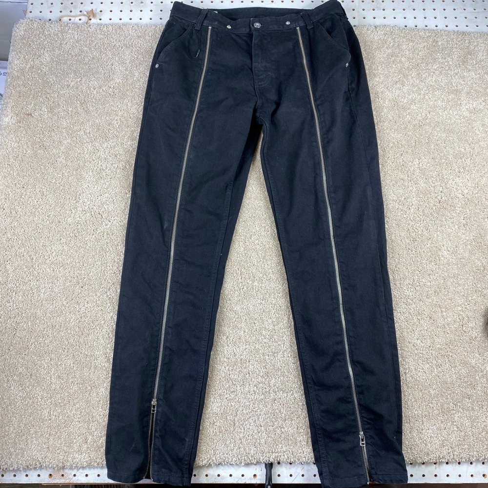 Zara Man Black Double Front Zipper Denim Jeans Mens 32 Slim Punk Streetwear